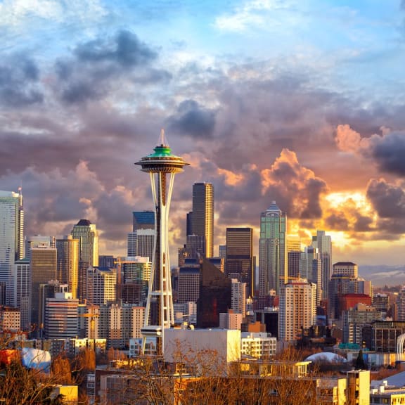 a view of the seattle skyline with the space needle in the middle at Cedar Heights, Washington