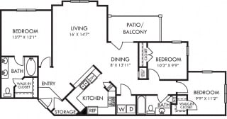 Catawba. 3 bedroom apartment. Kitchen with bartop open to living/dinning rooms. 2 full bathrooms, double vanity in master. Walk-in closets. Patio/balcony. Storage room.