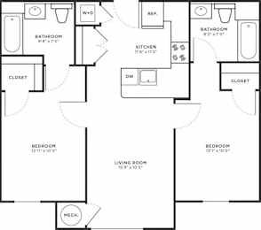  Floor Plan 2 Bed/2 Bath-B1