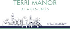 Terri Manor Apartments, A POAH Community. Graphic of Cincinnati skyline