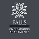 A logo for Falls on Clearwood Apartments with a flower graphic.