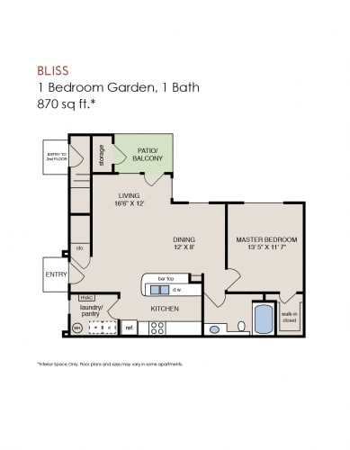 Floor Plan  Bliss - 1 Bedroom Garden