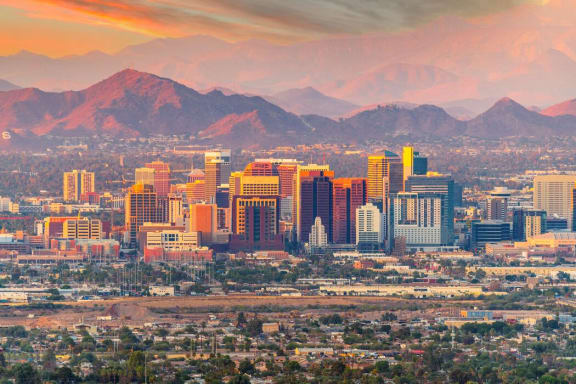a sunset view of the city