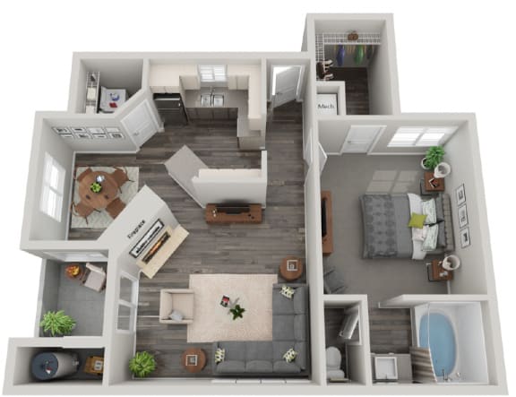 1 Bed 1 Bath Floor Plan | 852 Sq. Ft. | Mirasol Apartments in Las Vegas, NV