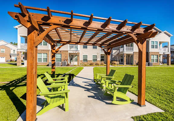 Wooden pergola at Leland Station Apartments, Leland, North Carolina