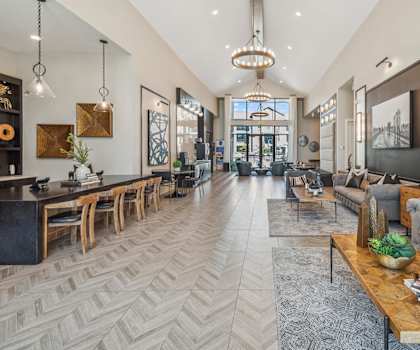 Community Clubhouse and Leasing Office Area at Alta 3Eighty Apartments located in Aubrey, TX-HOMEGALLERY.