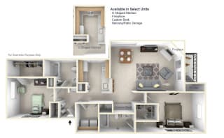 2-Bed/2-Bath, Erin Floor Plan at Towne Lakes Apartments, Wisconsin