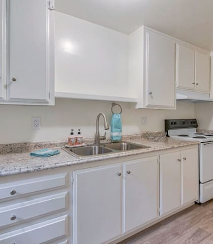 Kitchen at Huntington Cove Apartment Homes in Huntington Beach, California.