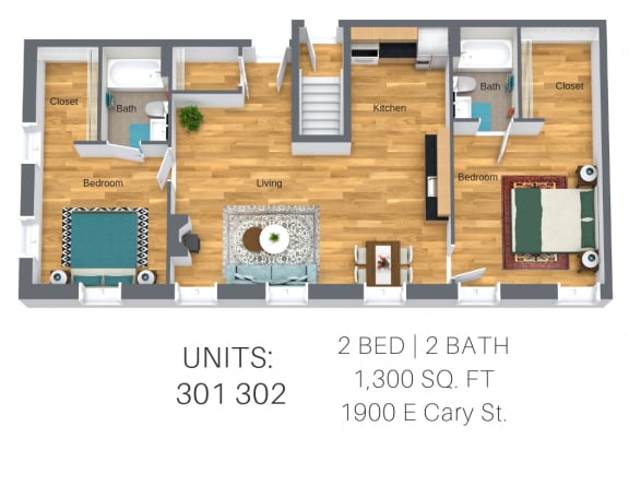 Floor Plan  2 Bedroom: Canal Walk 1