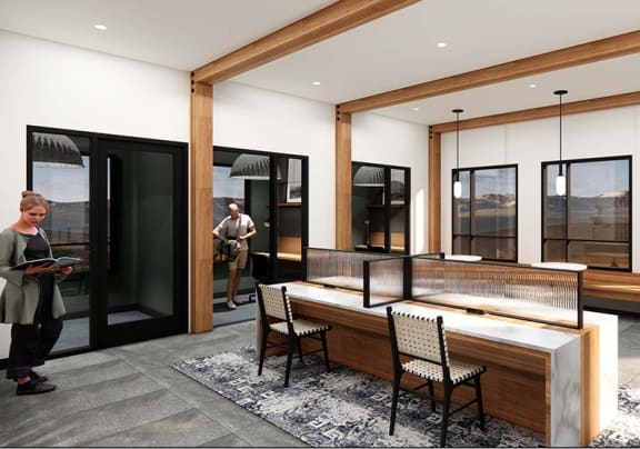 a rendering of the lobby of the new building