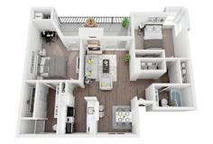 2 Bed 2 Bath Floor Plan with 1,084 Sq. Ft. at The Olivine, Austin, Texas