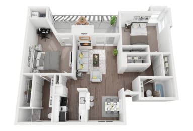 2 Bed 2 Bath Floor Plan with 1,084 Sq. Ft. at The Olivine, Austin, Texas