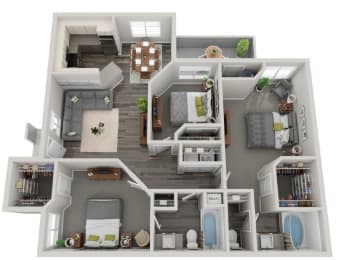 3 Bed 2 Bath Floor Plan | 1,163 Sq. Ft. | Mirasol Apartments in Las Vegas, NV