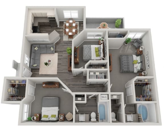 3 Bed 2 Bath Floor Plan | 1,163 Sq. Ft. | Mirasol Apartments in Las Vegas, NV