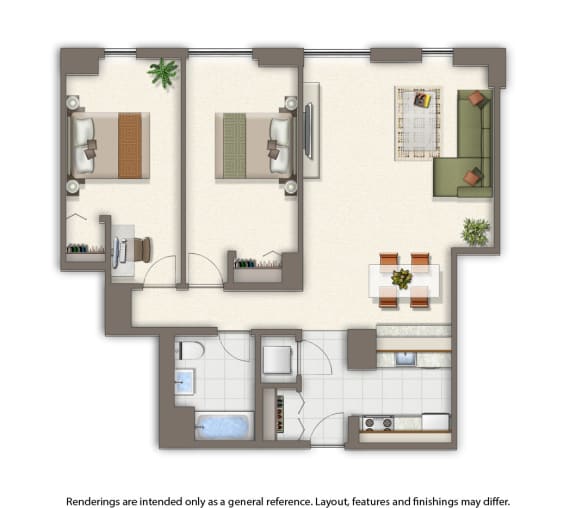 2 bedroom floor plan at n street village 744 squared feet