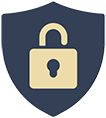 a padlock with a lock icon on a shield