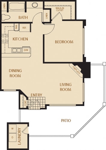Floor Plan  Coastal Oaks - 1 Bedroom 1 Bath Floor Plan Layout - 772 Square Feet at Westlake Canyon, California