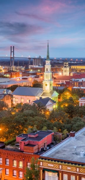 an aerial view of the city of providence at night at Skylark, Savannah, GA