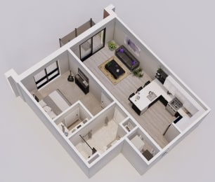 Wedgewood Style F - 1 bed, 1 bath apartment 3D floor plan