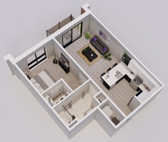 Wedgewood Style F - 1 bed, 1 bath apartment 3D floor plan