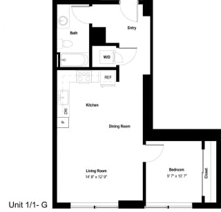 The Danforth Apartments 1x1G Floor Plan