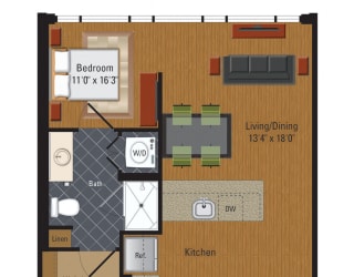 Studio Floor Plan at The Millennium, Virginia, 22202