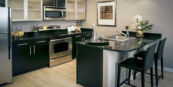 Luxuriously furnished kitchen at The Woodward Building Apartments in Washington, DC 20005