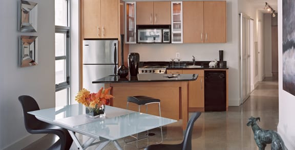 Living Room and Kitchen View at The DeSoto Apartments Building in Washington, DC 20005