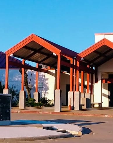 a building with a sign in front of it