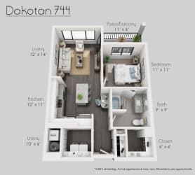 Dakotan 1 bed, 1 bath - 744 SF