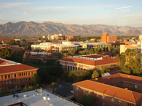 a rendering of the city with mountains in the background