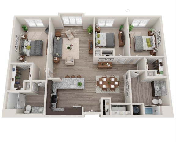 Floor Plan  3Bed 2Bath-A at Axis at Lakeshore Apartments, Bridgewater, MA