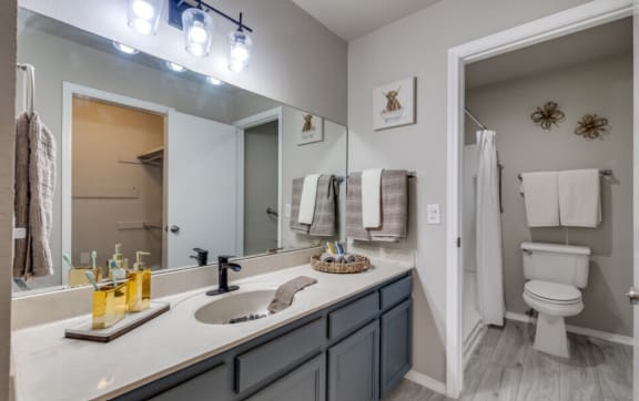 a bedroom with a bed and a bathtub in a roomat The Lodge Apartments, Tulsa, 74129