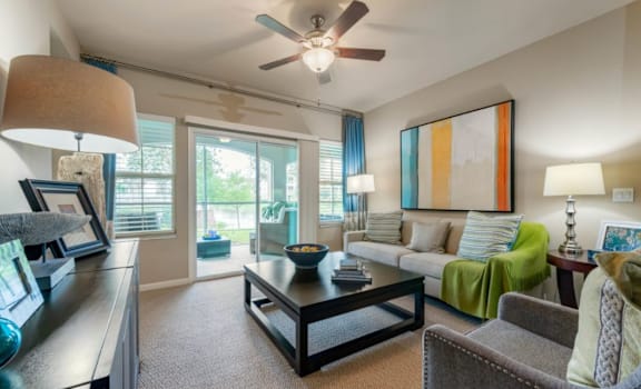 a living room with a couch and a coffee table