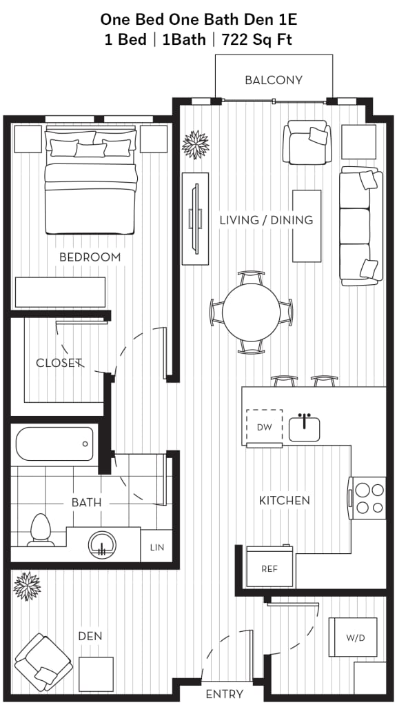 lux 2D floor plan 1 bed 1 bath 722 sq ft