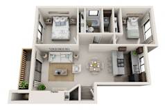 2 Bed 1 Bath Floor Plan at Brackett Apartments, Washington, 98020