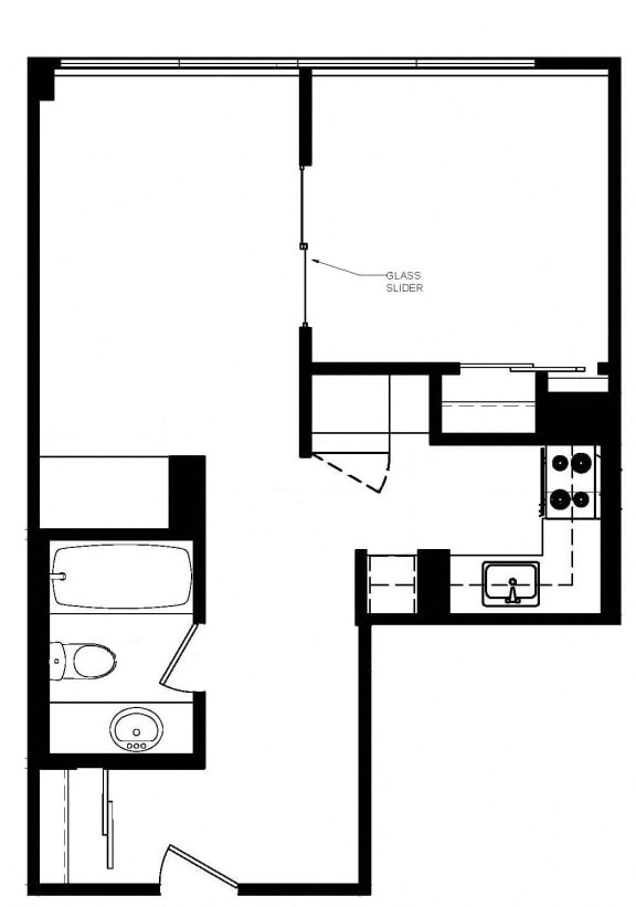 Junior one bedroom, one bathroom apartment layout at Main Square in Toronto, ON