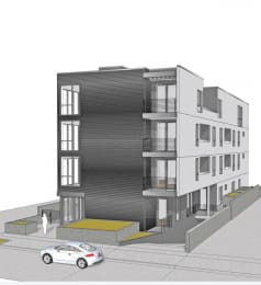 an illustration of a building with a car in front of it