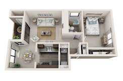 1 Bed 1 Bath B Floor Plan at Brackett Apartments, Washington