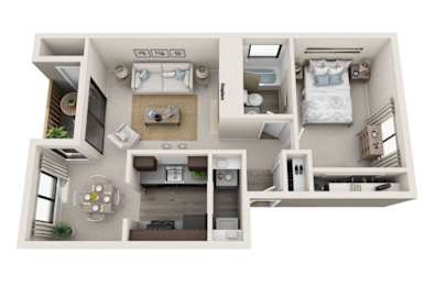  Floor Plan 1 Bed 1 Bath B