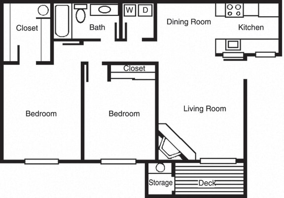 Sapling - 2 Bedroom 1 Bath Floor Plan Layout - 843 Square Feet
