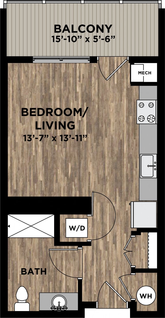 (S1) Studio 1 Bedroom 1 Bath Floor Plan at Arlo, Malvern, Pennsylvania