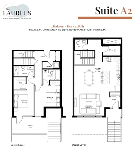 Floor Plan  A2 - 2 Bedroom Plus Den