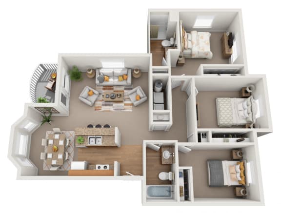 a three bedroom apartment floor plan with virtual staging  at Quail Springs, West Richland