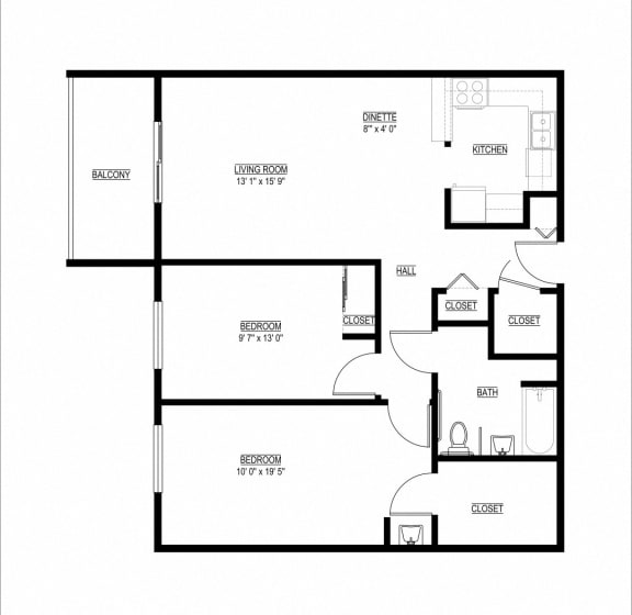 The Carnelian 2 Bed 1 Bath Floor Plan 2 Bed 1 Bath The Carnelian Floor Plan at Eagan Place Apartments in Eagan, MN_The Carnelian