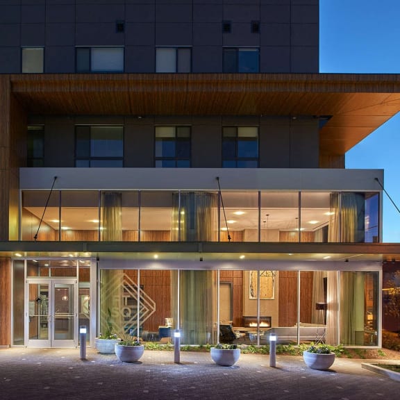 a view of the front of a building at night at Fort Totten Square, Washington, Washington DC