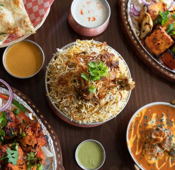 a spread food on a table
