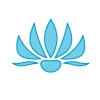 A blue lotus flower graphic on a black background.
