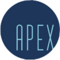 a blue circle with the word apex written on it