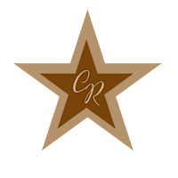 a star with a r on it on a black background
